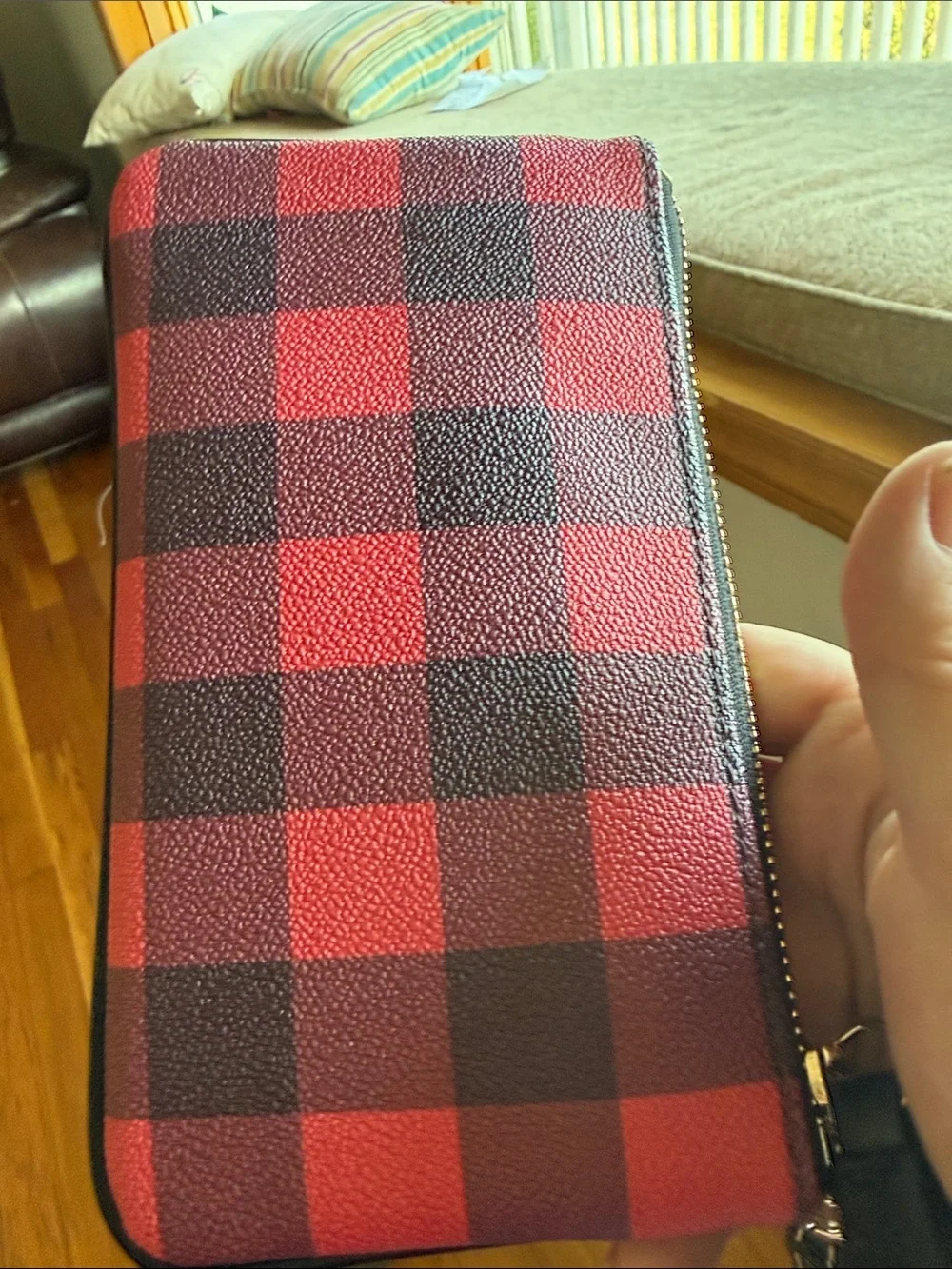 Dooney & Bourke Tucker collection zip wristlet red & black buffalo check plaid